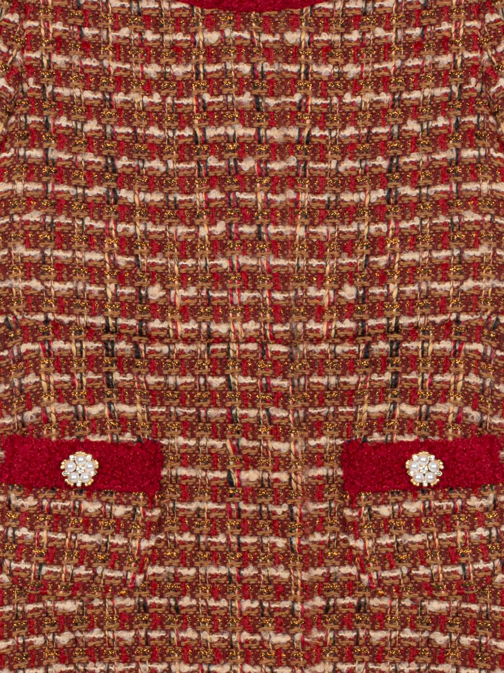 Burgundy tweed dress with bouclé details