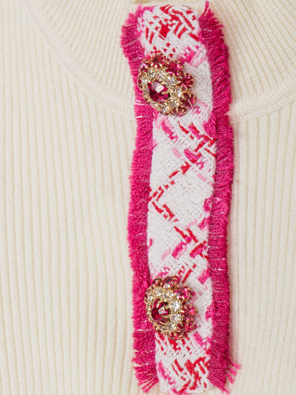 Ecru knit sweater with tweed detailing