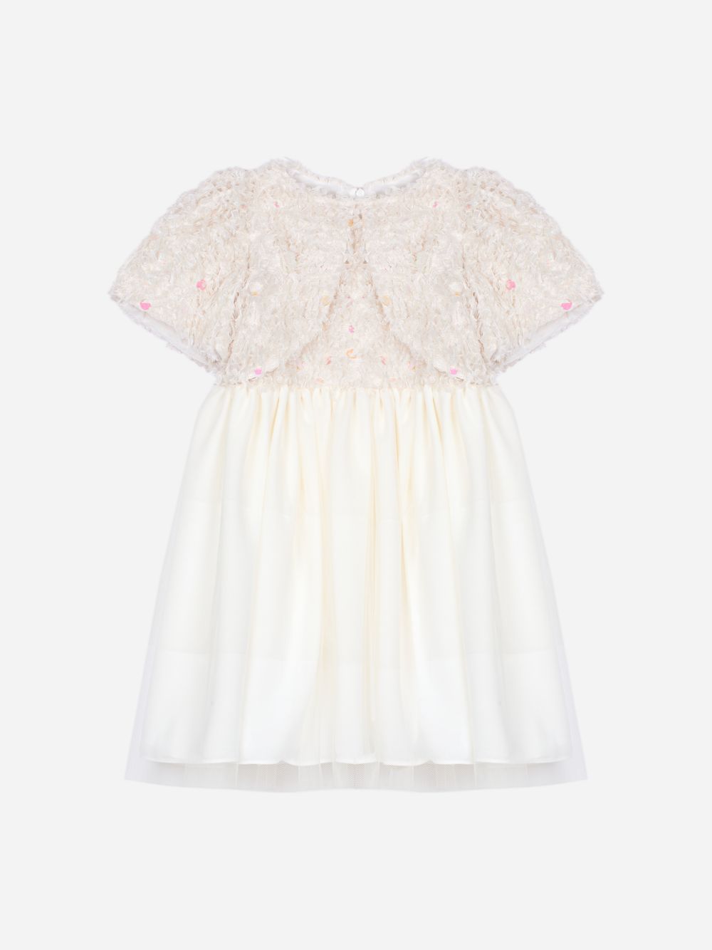 Ecru tulle and fur dress