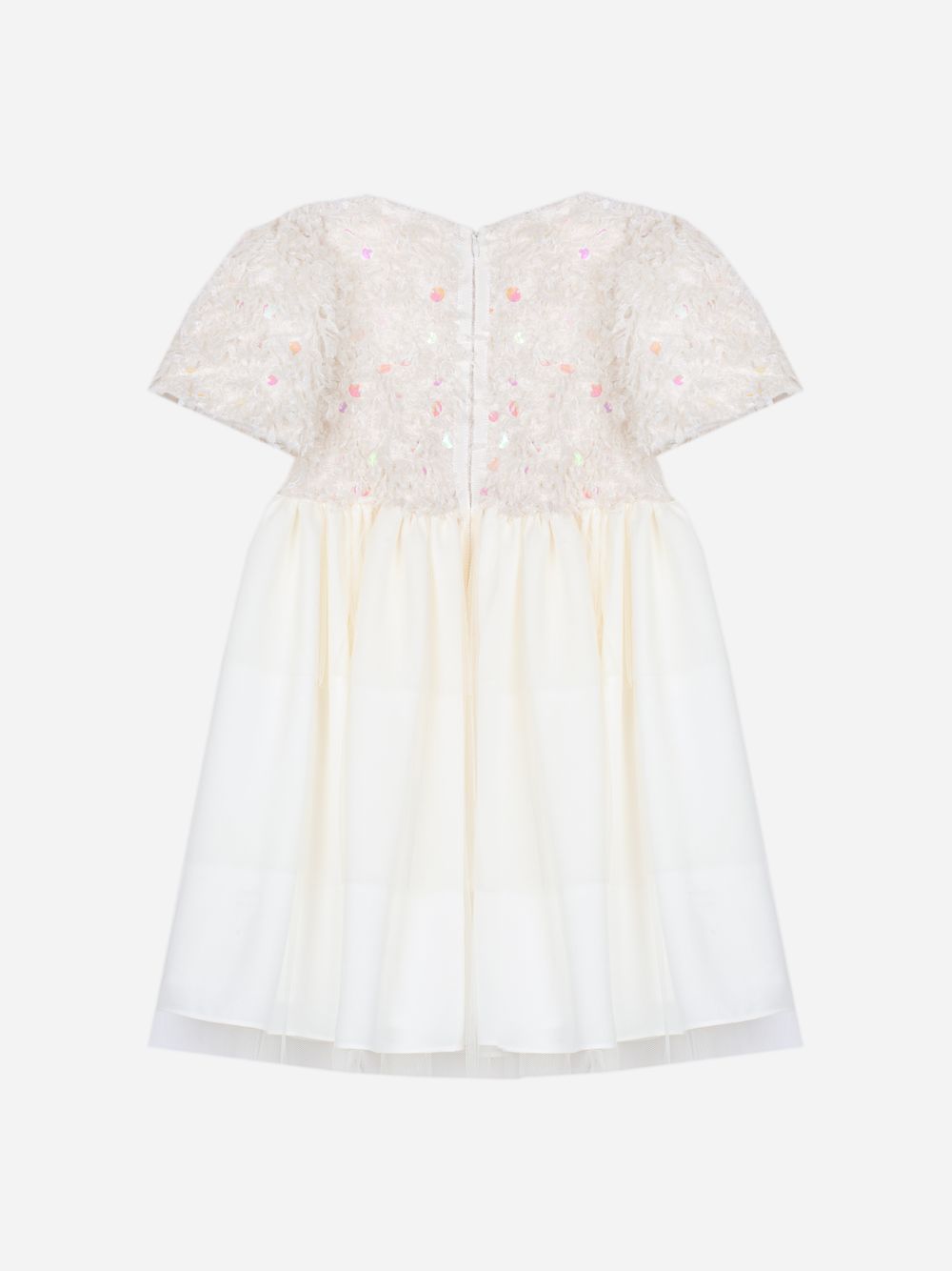 Ecru tulle and fur dress