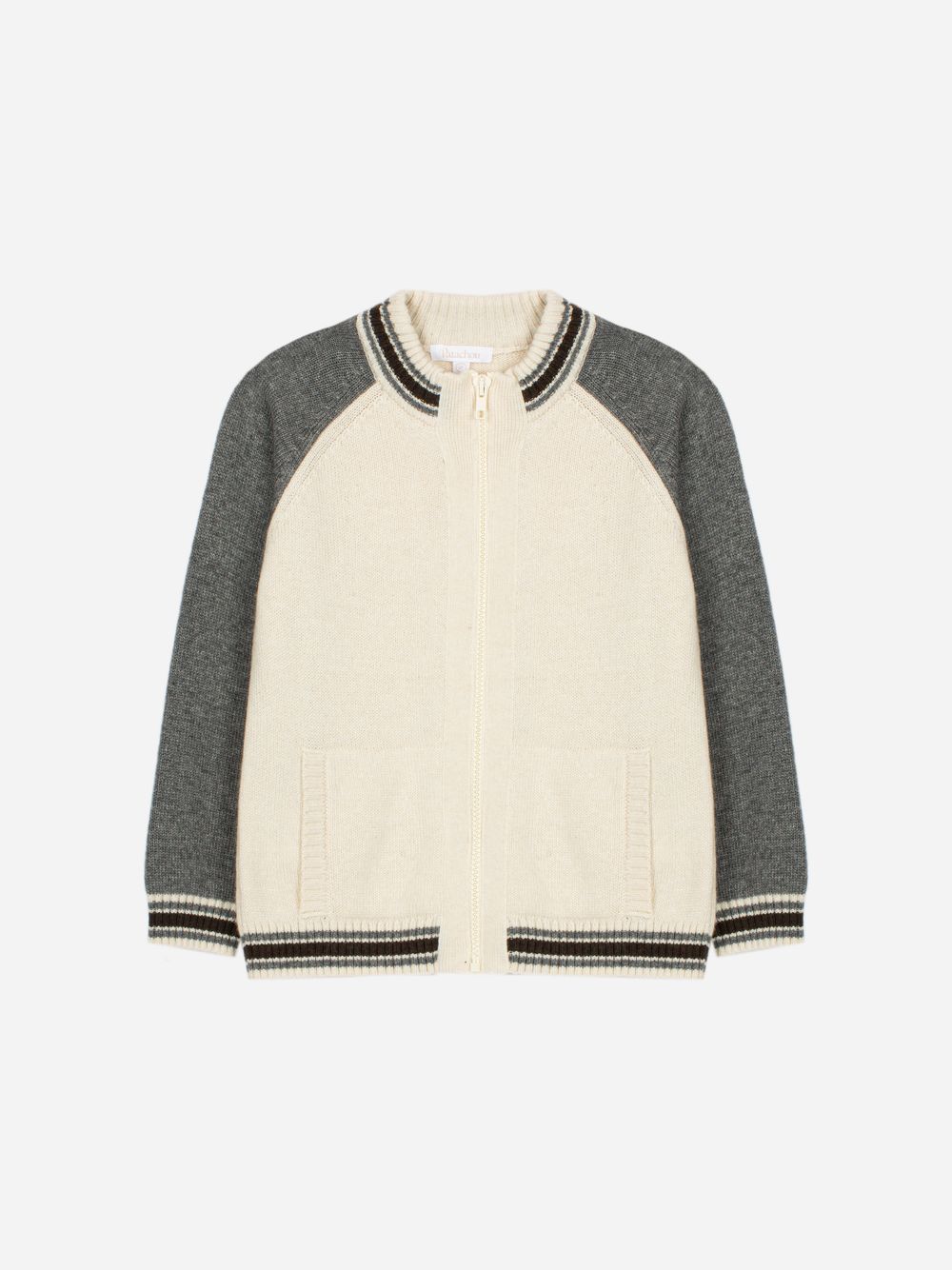 Beige knitted coat with a zip and an elegant design