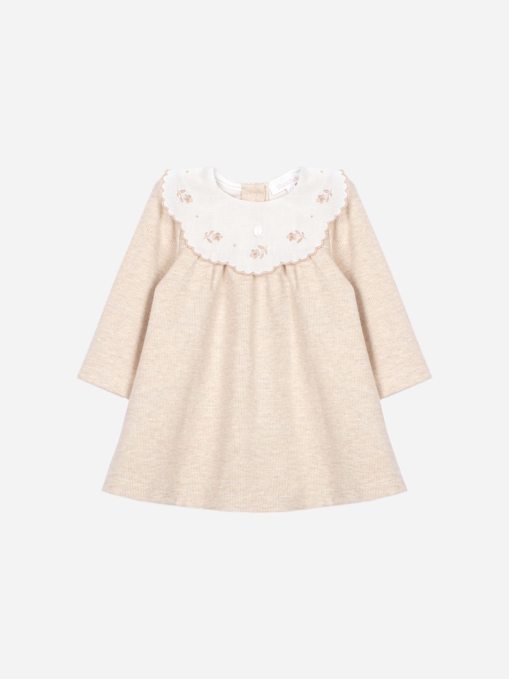 Elegant beige dress with embroidered collar
