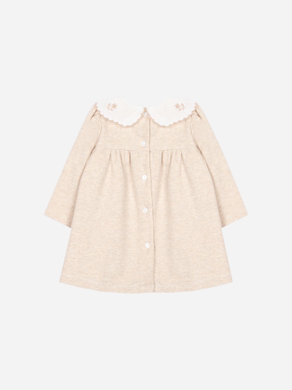Elegant beige dress with embroidered collar