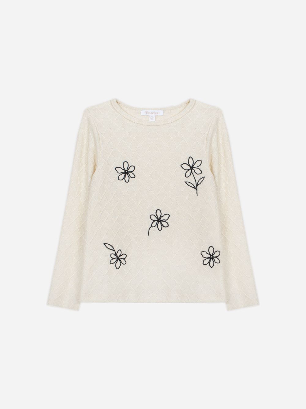 Elegant beige t-shirt with floral embroidery