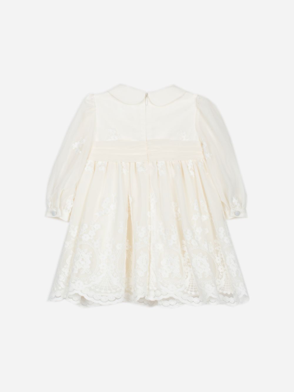 Beige dress in elegant embroidered tulle