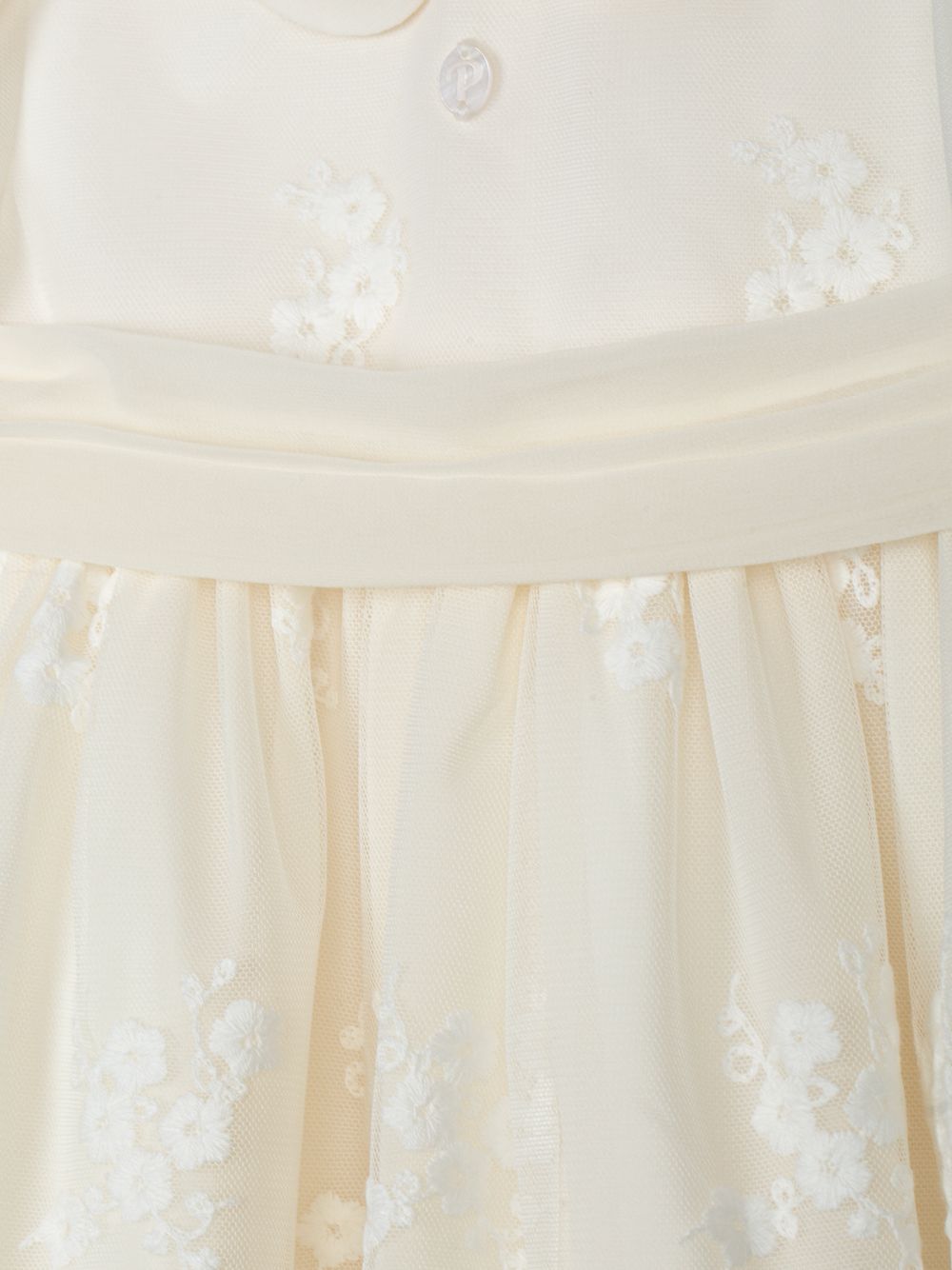 Beige dress in elegant embroidered tulle