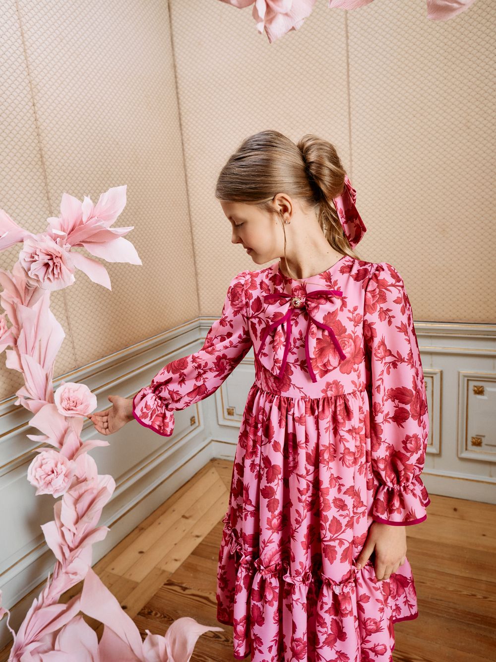 Fushcia floral print chiffon dress