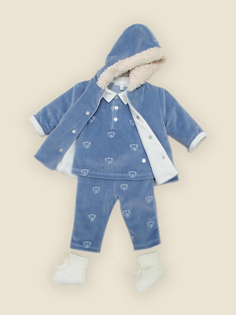 Indigo Blue set with embroidered teddy bear