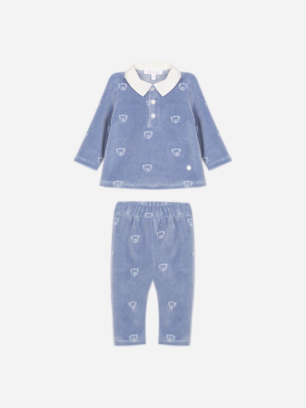 Indigo Blue set with embroidered teddy bear