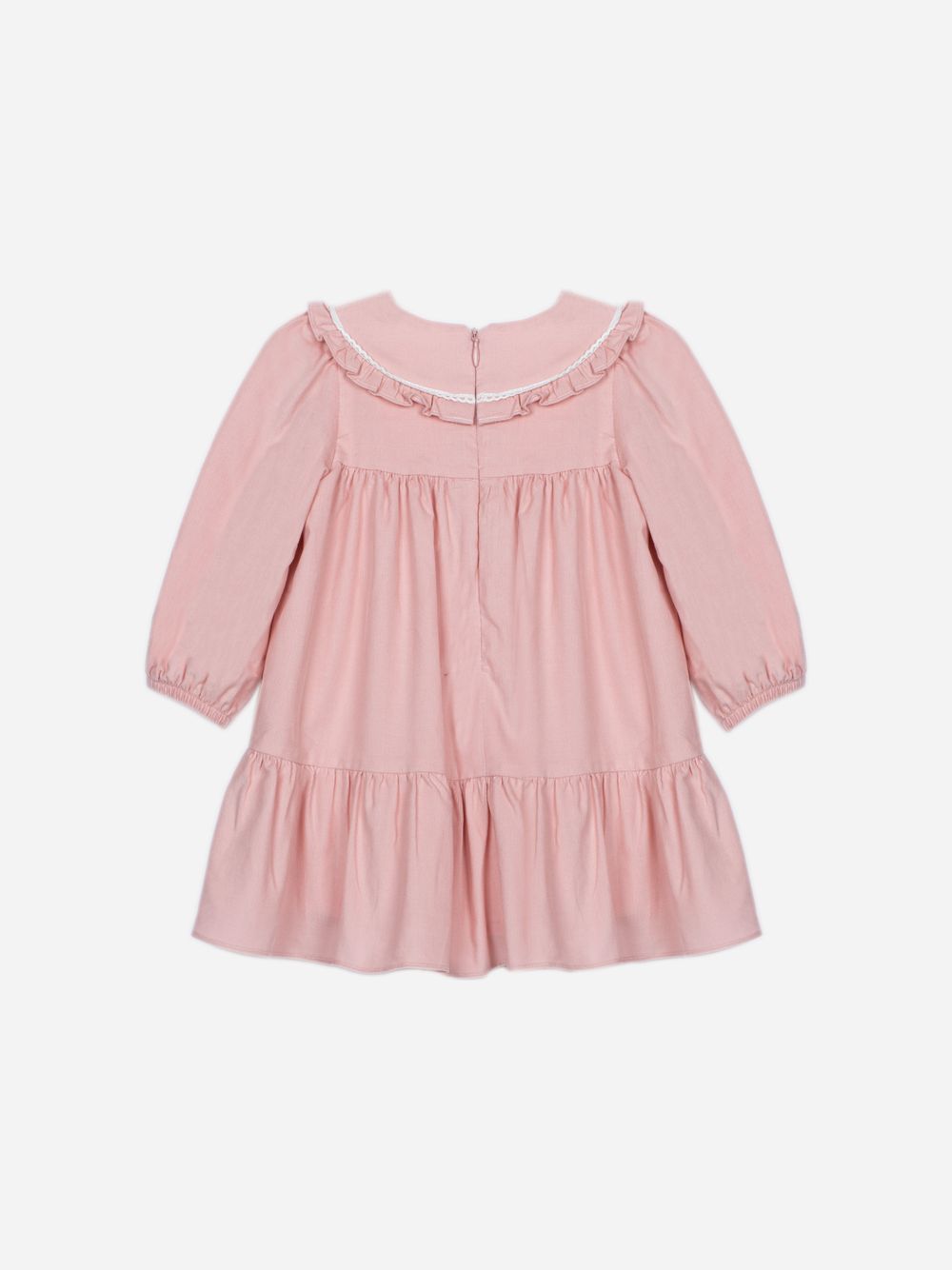 Pale pink dress with an elegant collar and ruffles
