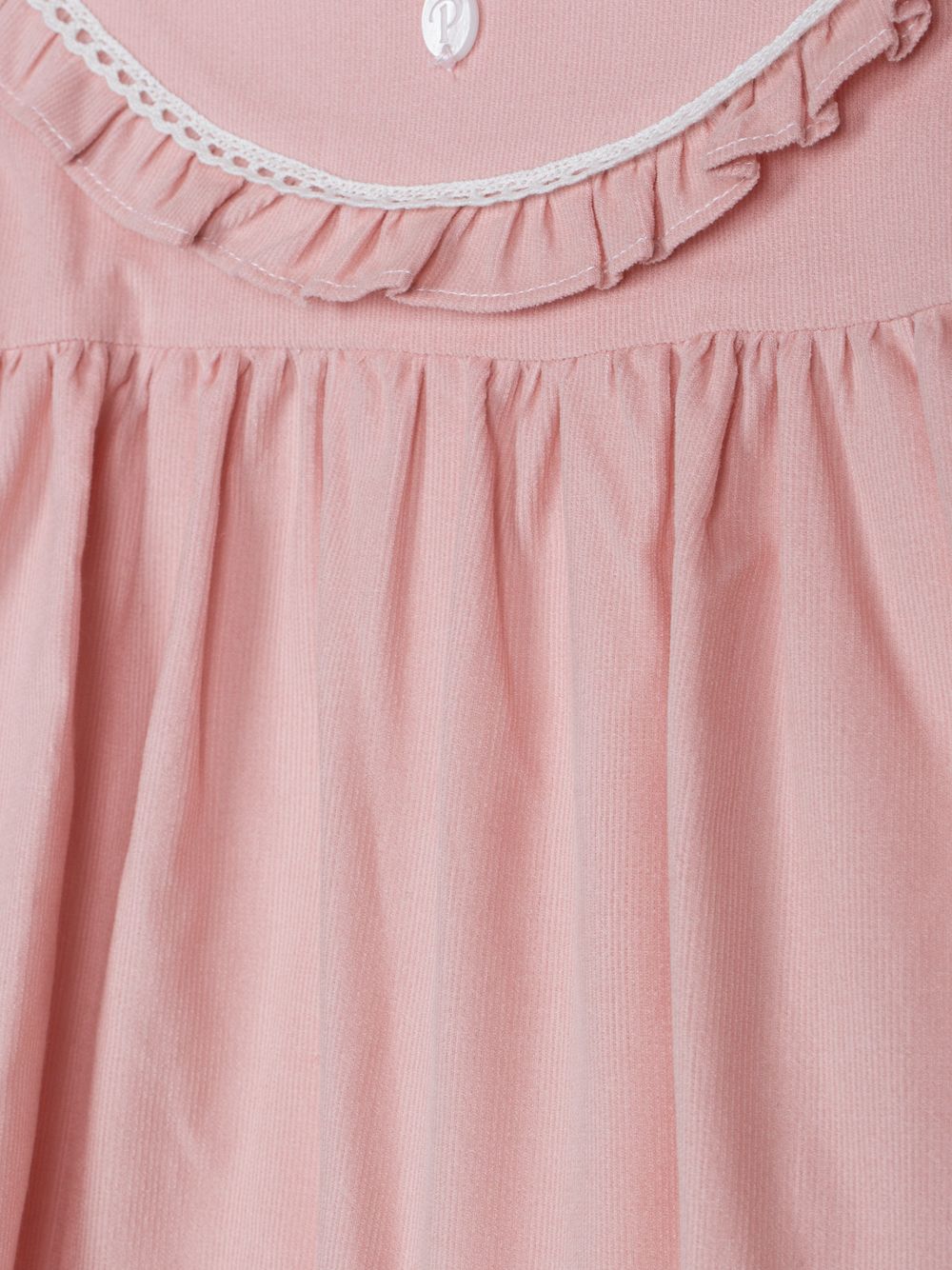 Pale pink dress with an elegant collar and ruffles