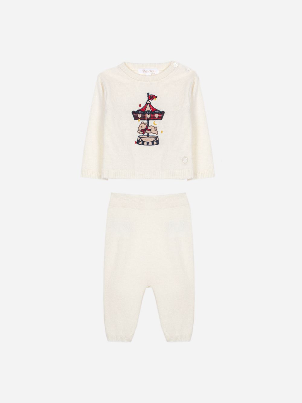 Ecru knitted set with embroidered design