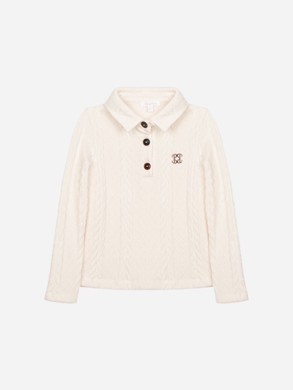 Ecru polo shirt with buttons and elegant embroidery
