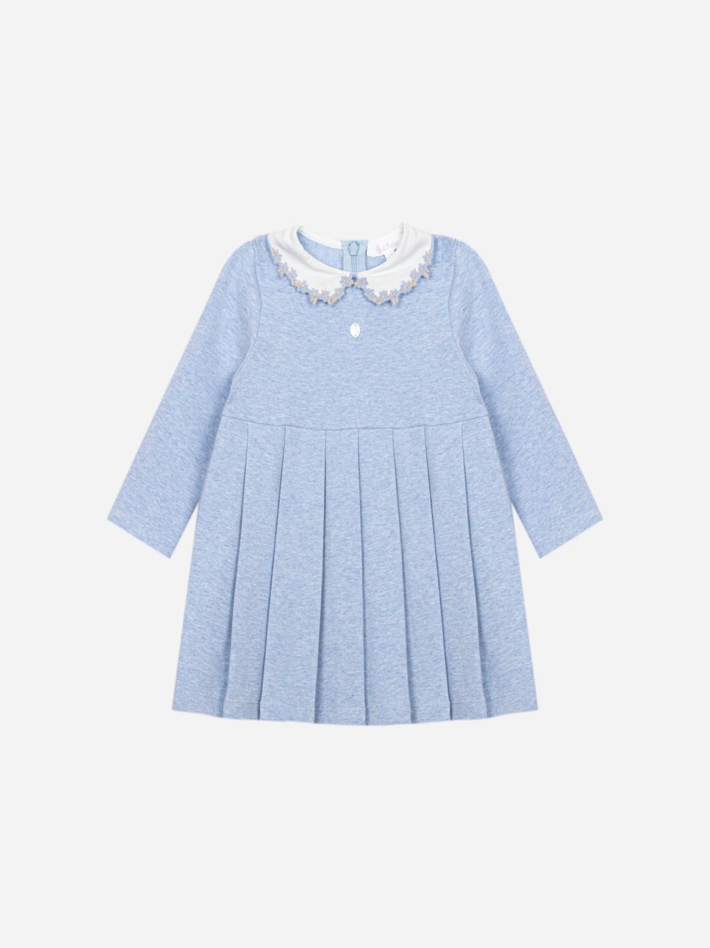 Elegant blue dress with embroidered collar