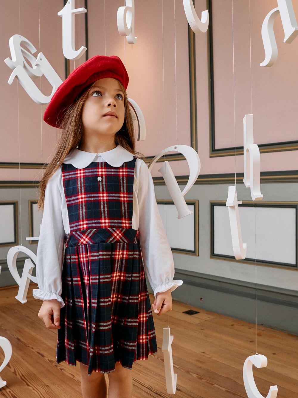 Red tartan dress with an elegant collar