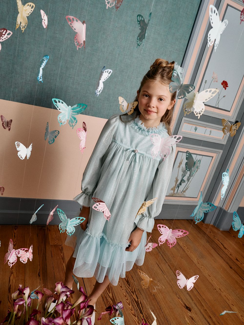 Multicolor dress in glitter tulle