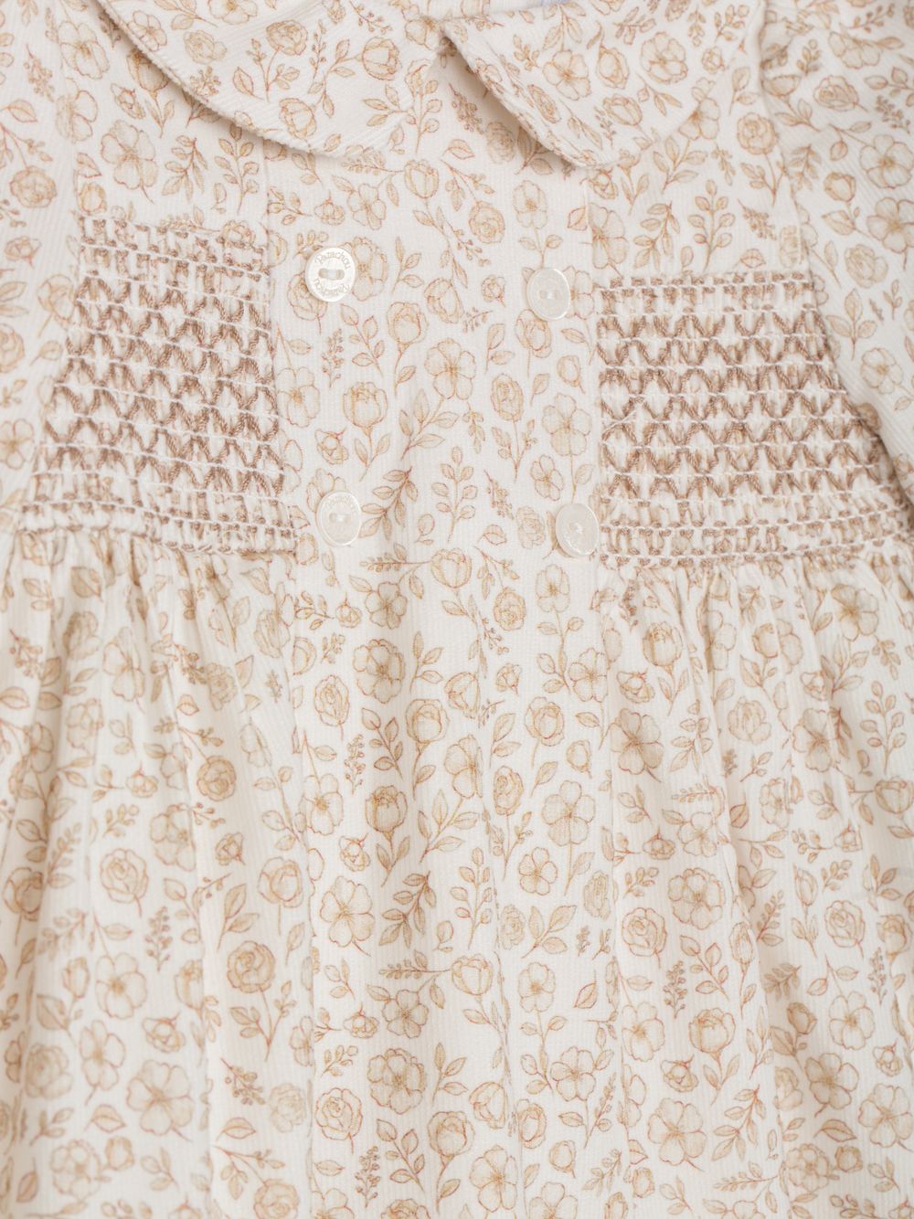 Beige floral print dress with smock details