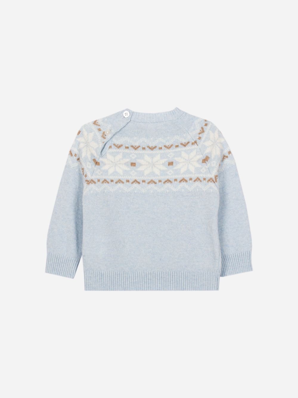 Light Blue knit sweater with a design on the front