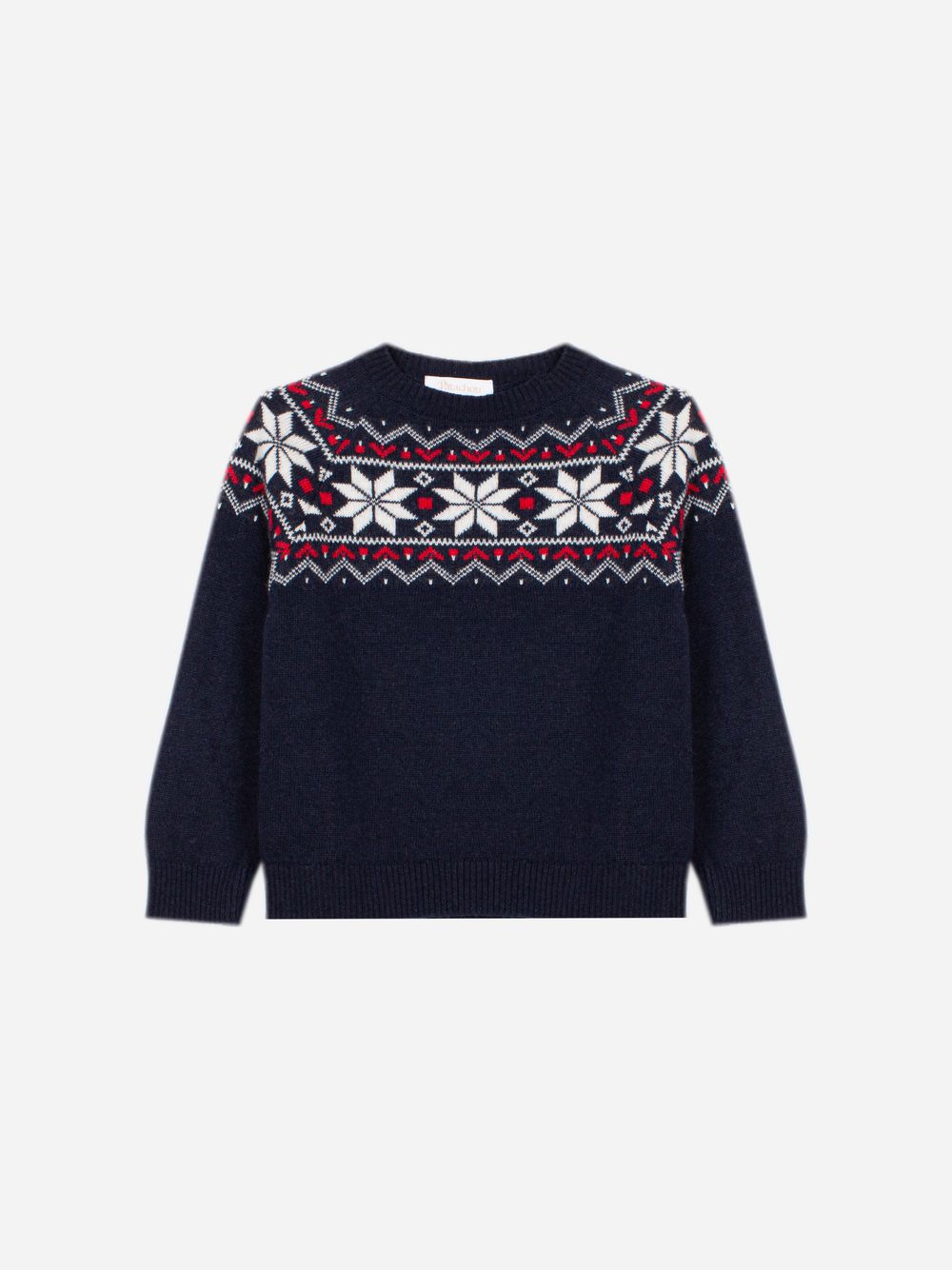 Navy Blue knit sweater with a design on the front