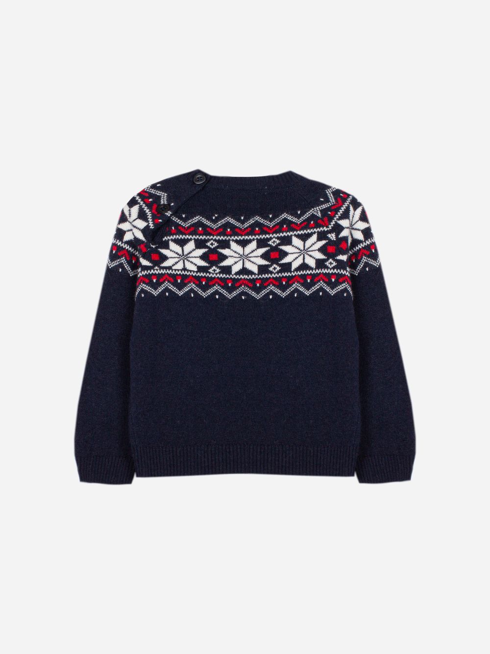 Navy Blue knit sweater with a design on the front