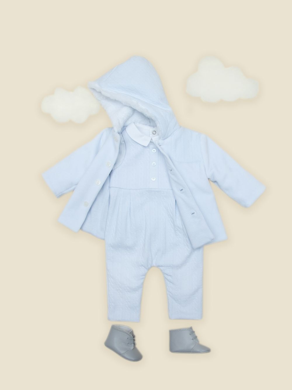 Light Blue Babygrow with woven fabric
