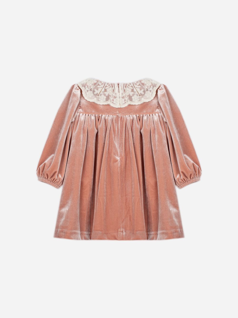 Elegant pink dress with bow and lace collar