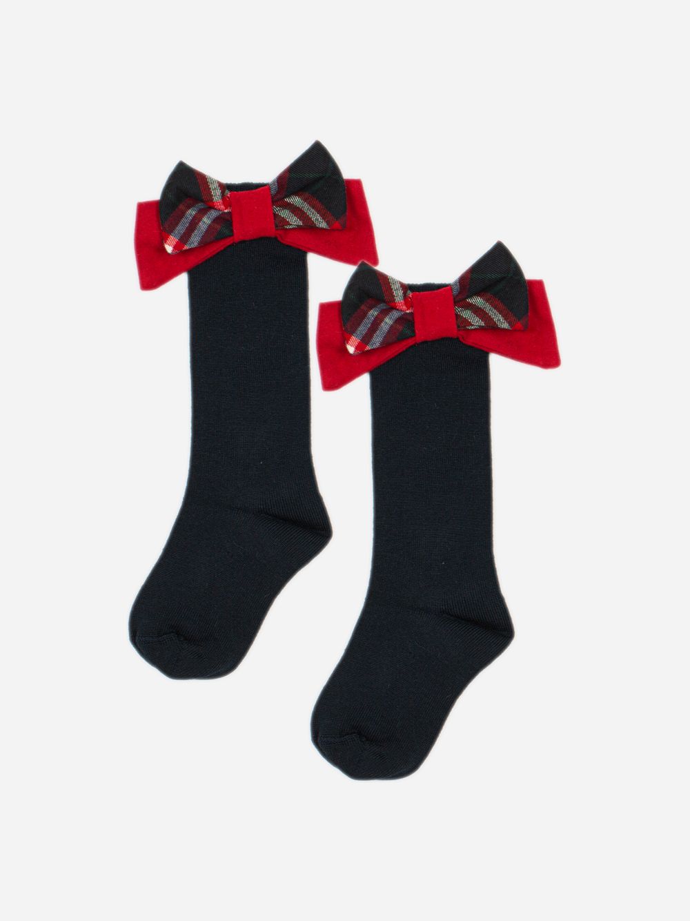 Navy Blue tights with a tartan bow