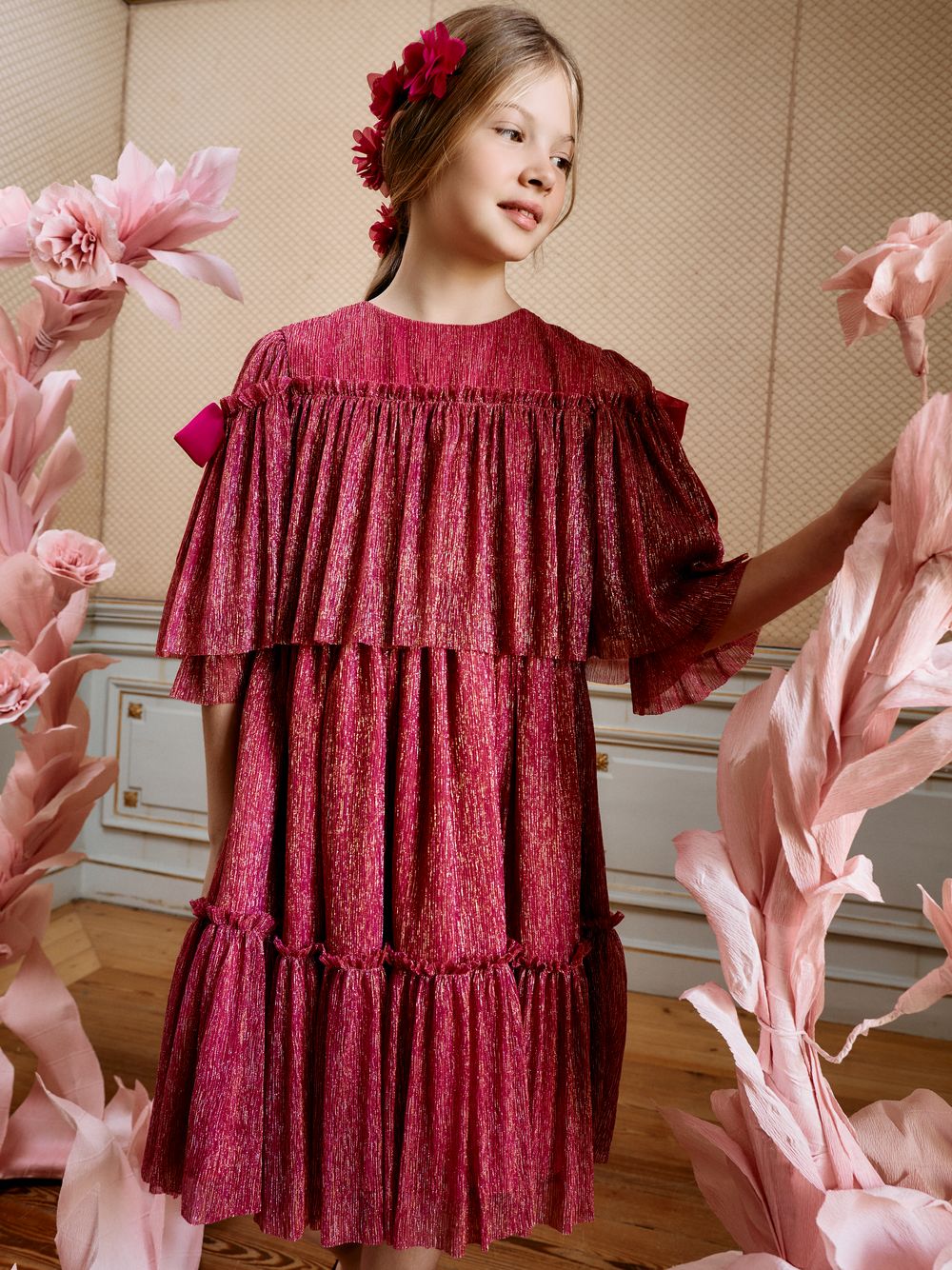 Pink tulle dress with bows