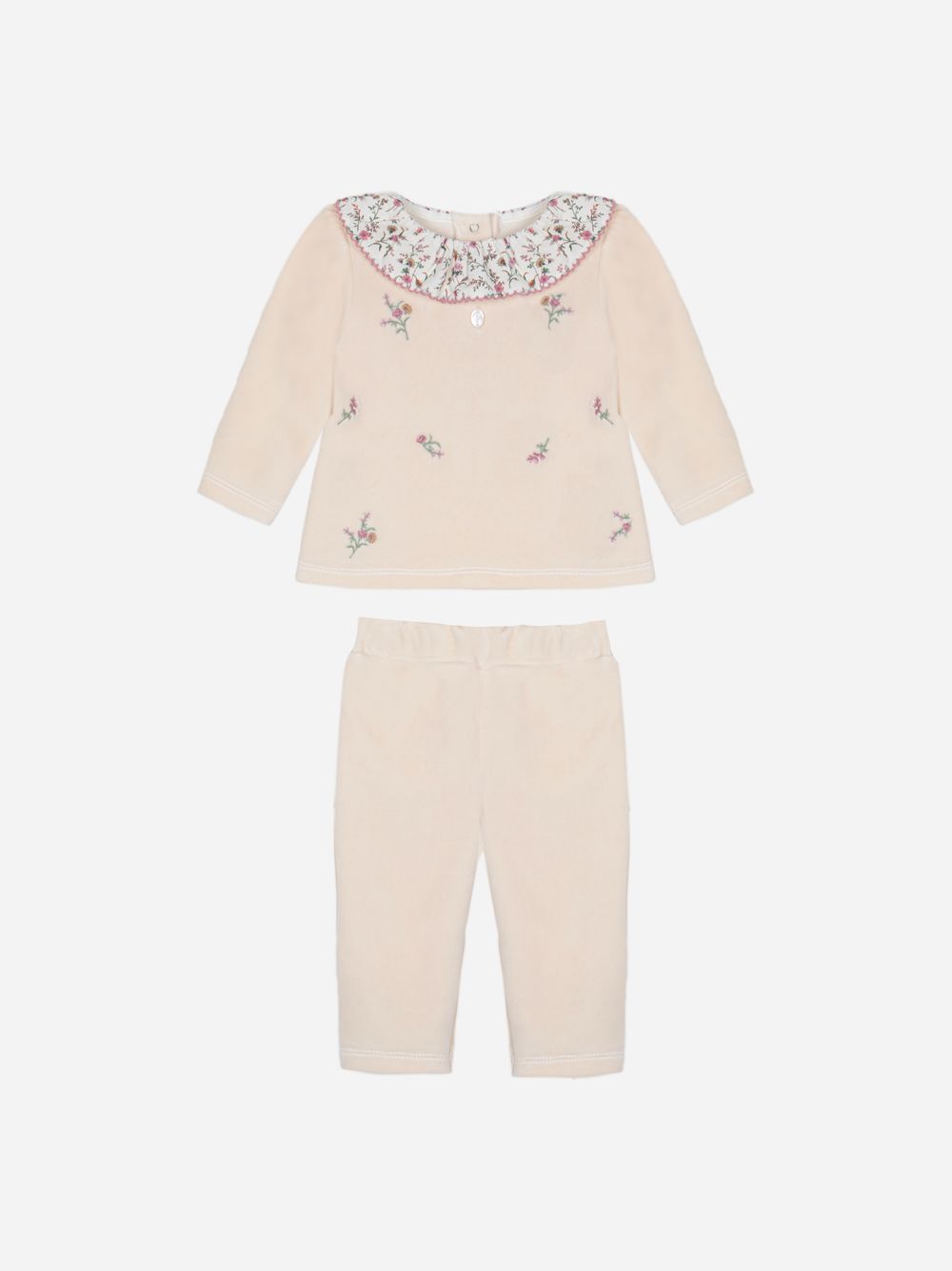 Beige velour floral set