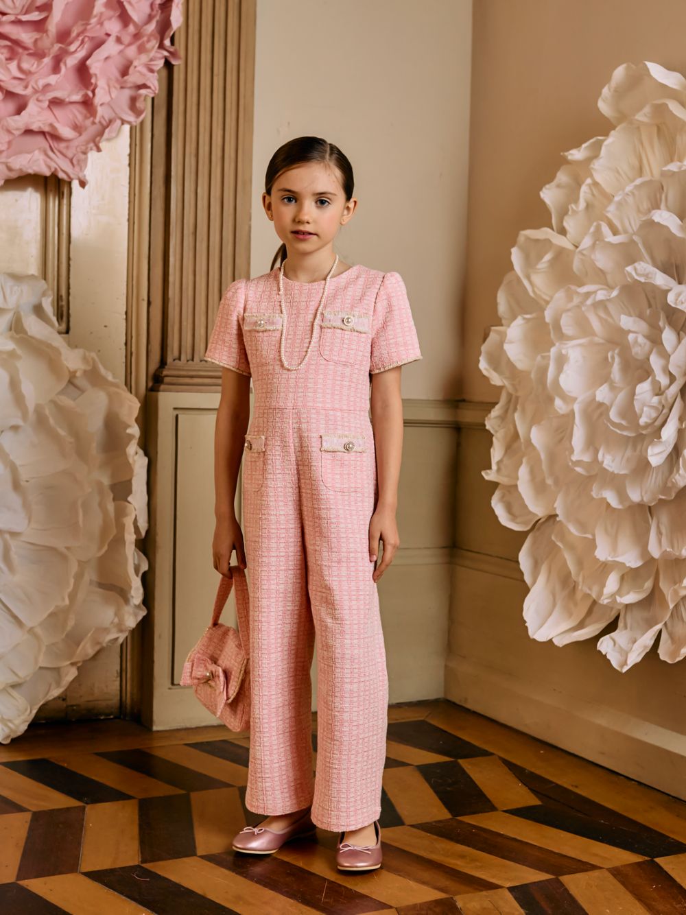 Pink tweed jumpsuit