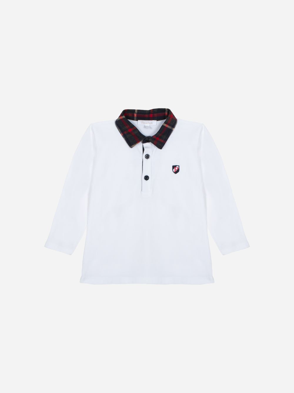 White and tartan polo with crest