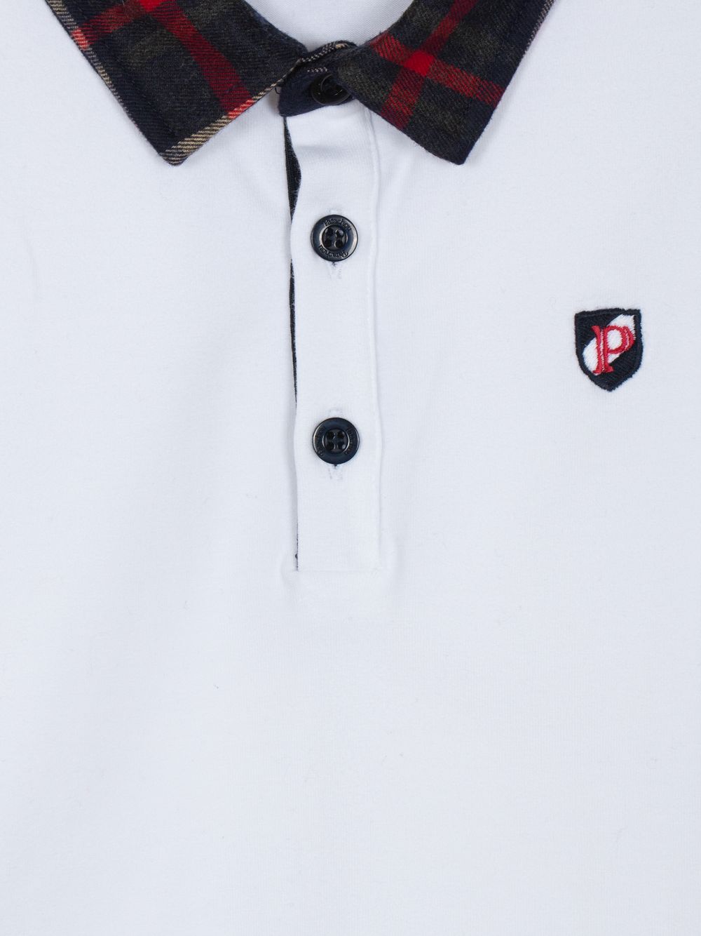 White and tartan polo with crest