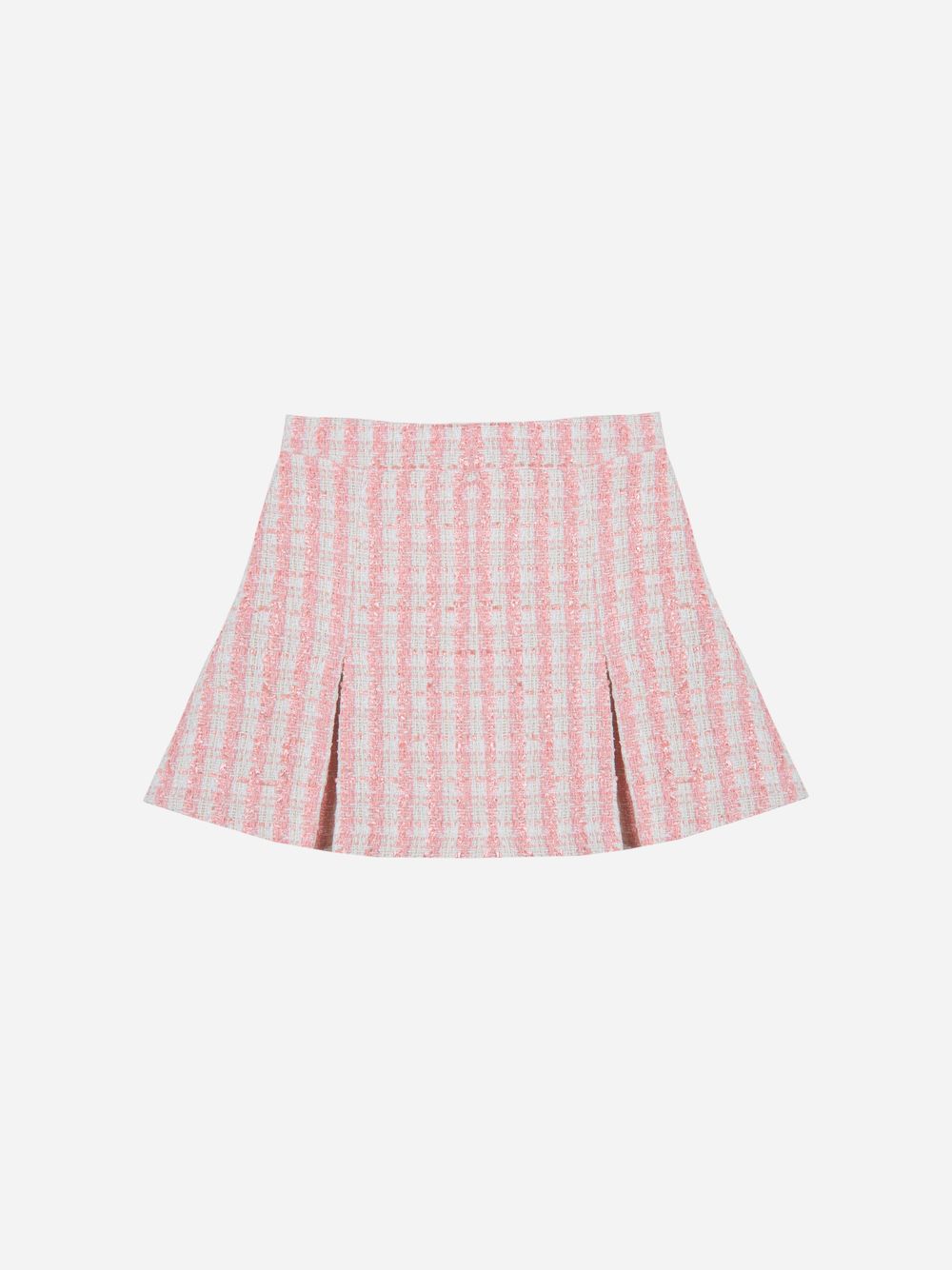 Pleated pale pink tweed skirt