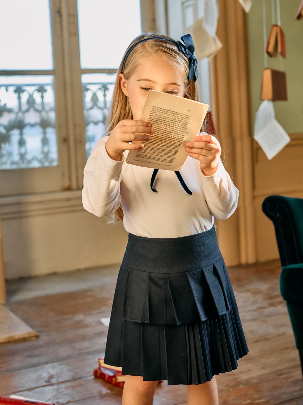 Navy Blue pleated flannel skirt