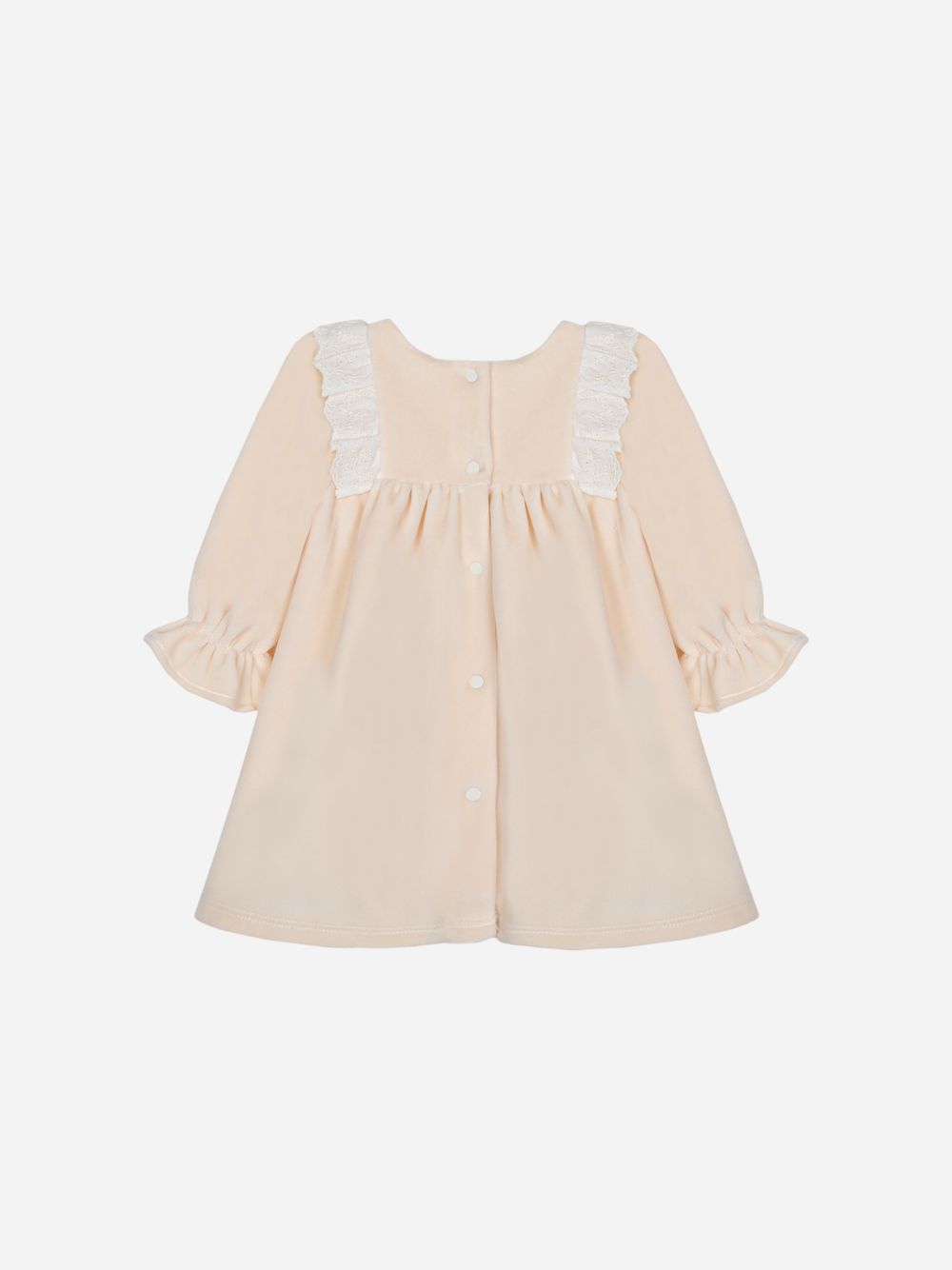 Beige velour dress with frill