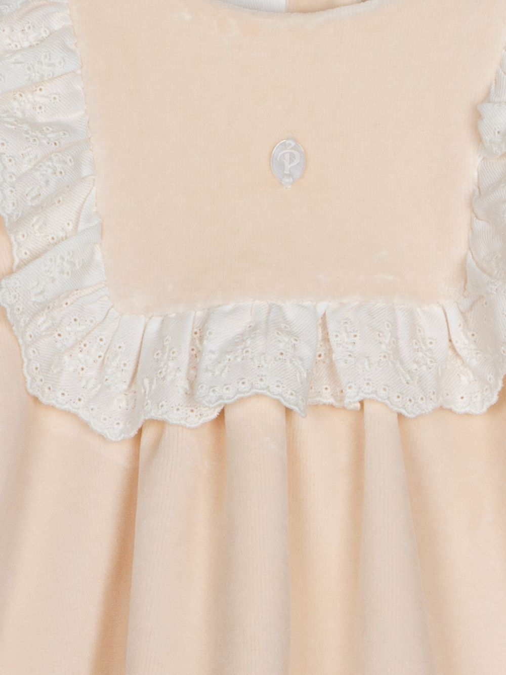 Beige velour dress with frill