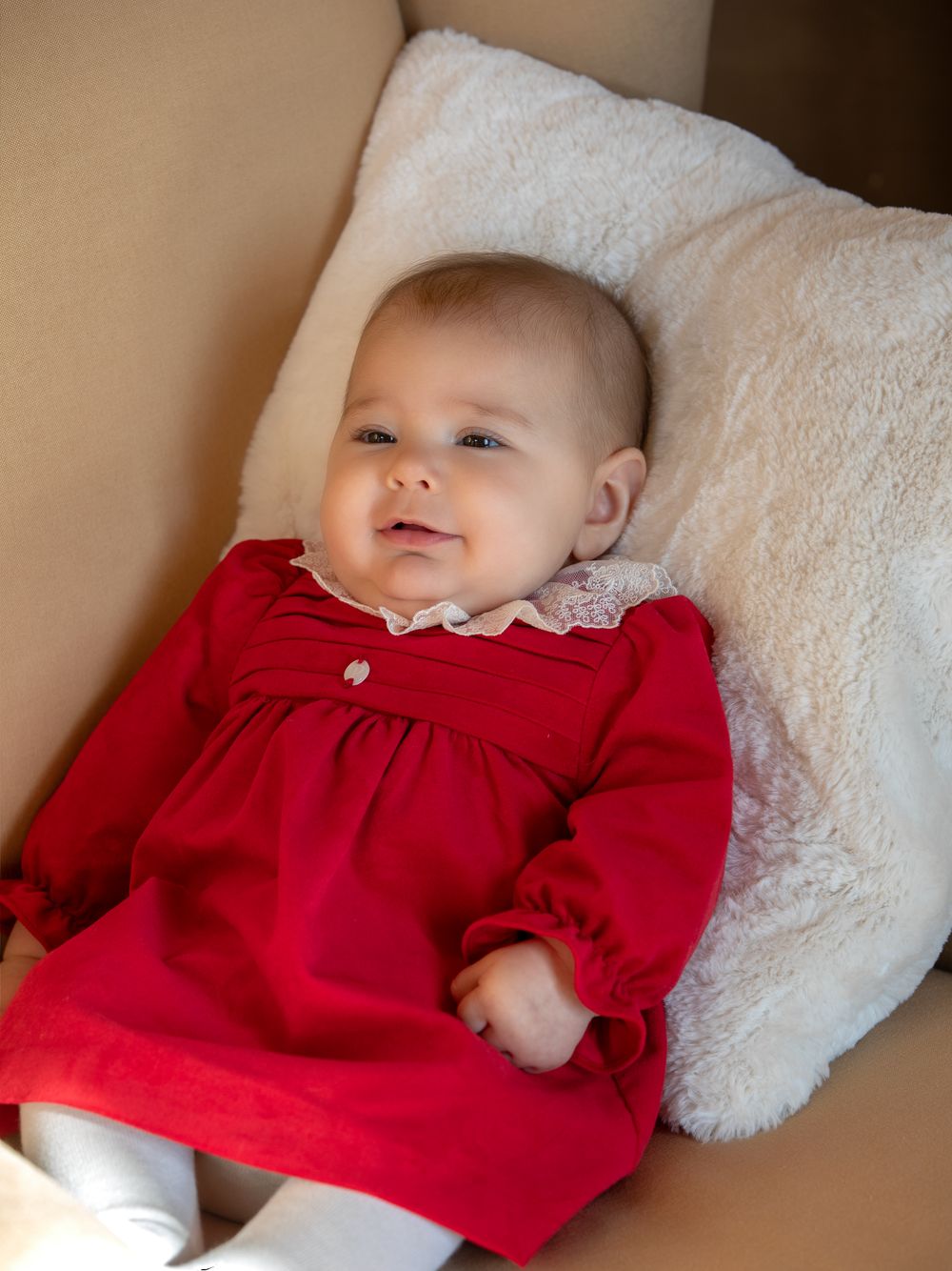 Red dress with lace collar
