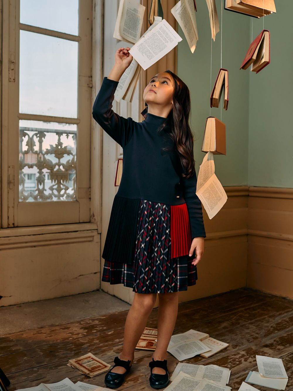 Patchwork interlock and tartan dress