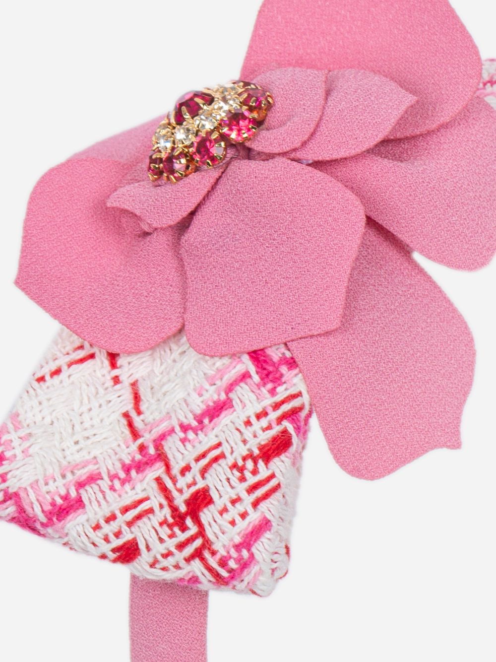 Pink tweed and crepe headband with decorative flower