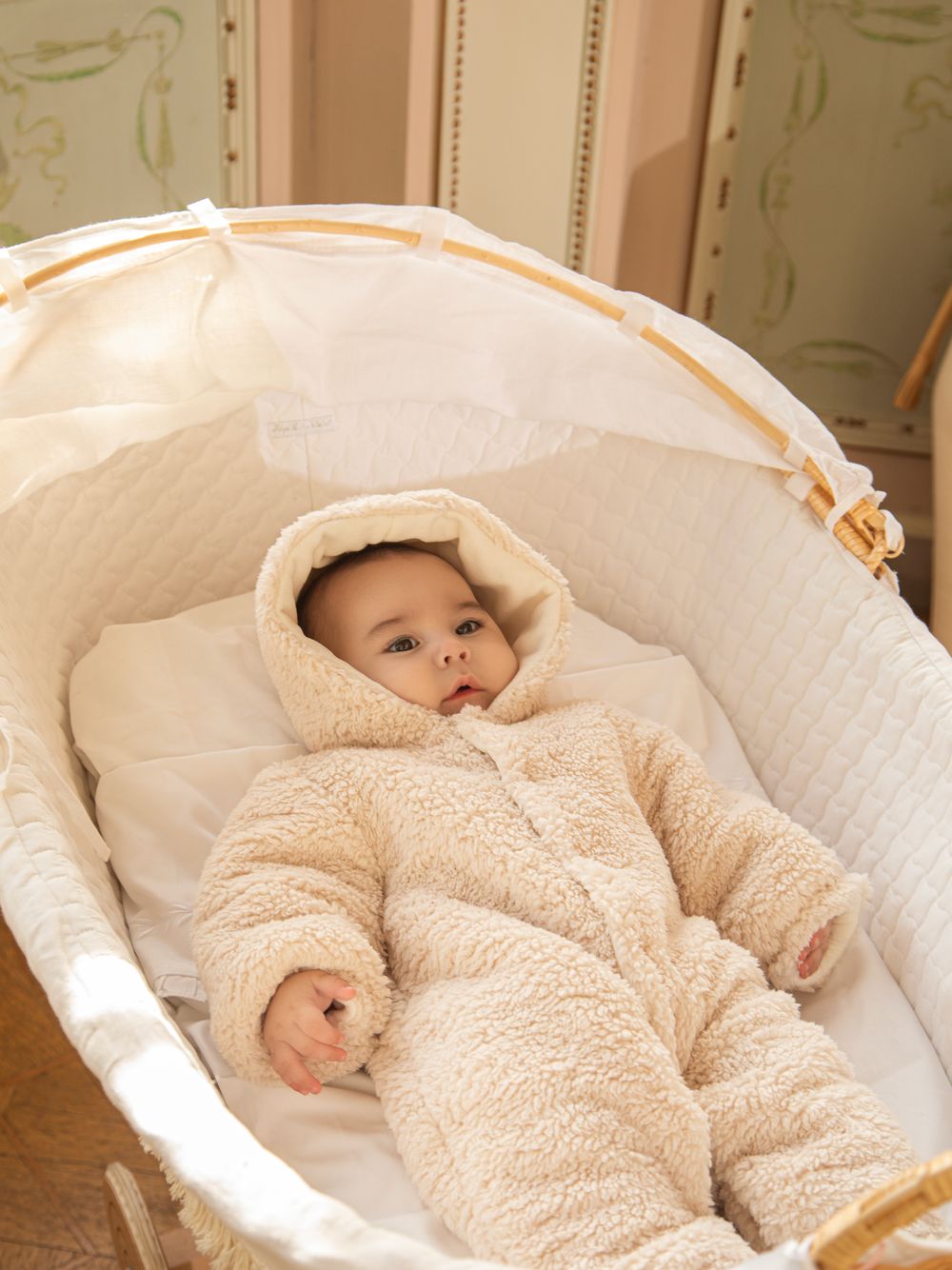 Ecru hooded fur jumpsuit