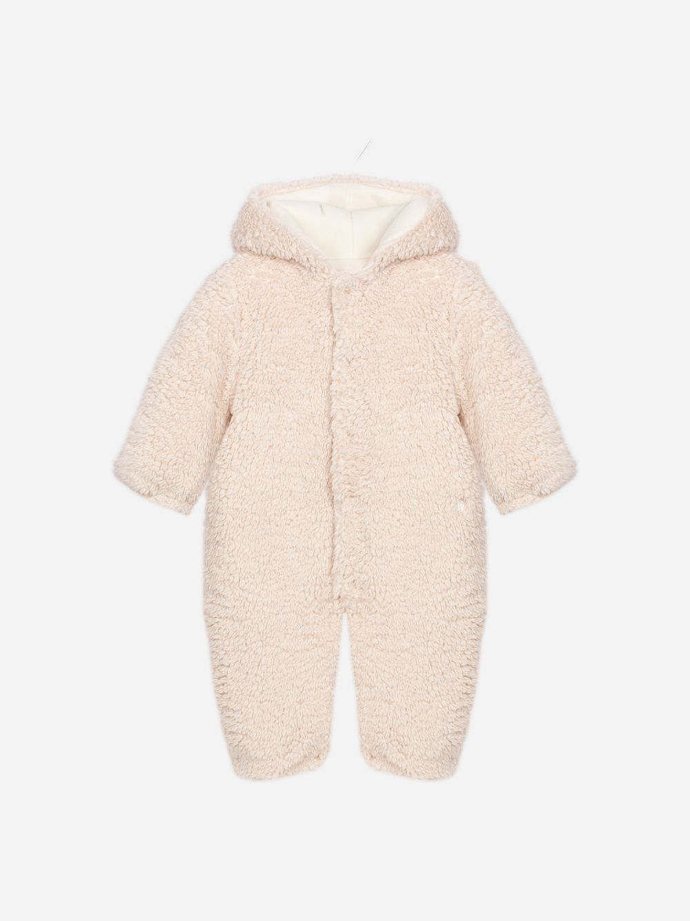 Ecru hooded fur jumpsuit