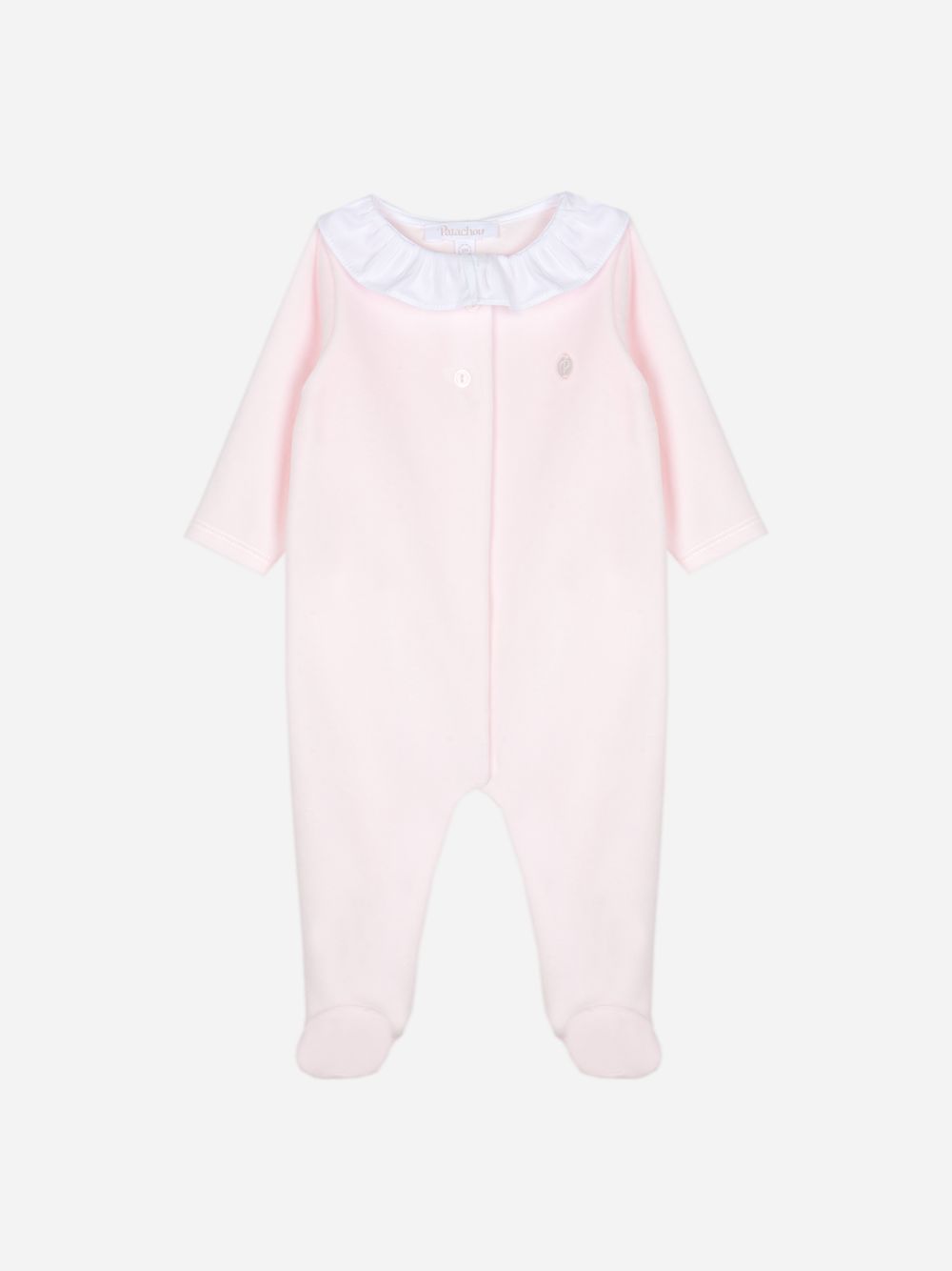 Pink babygrow with a white ruffled collar