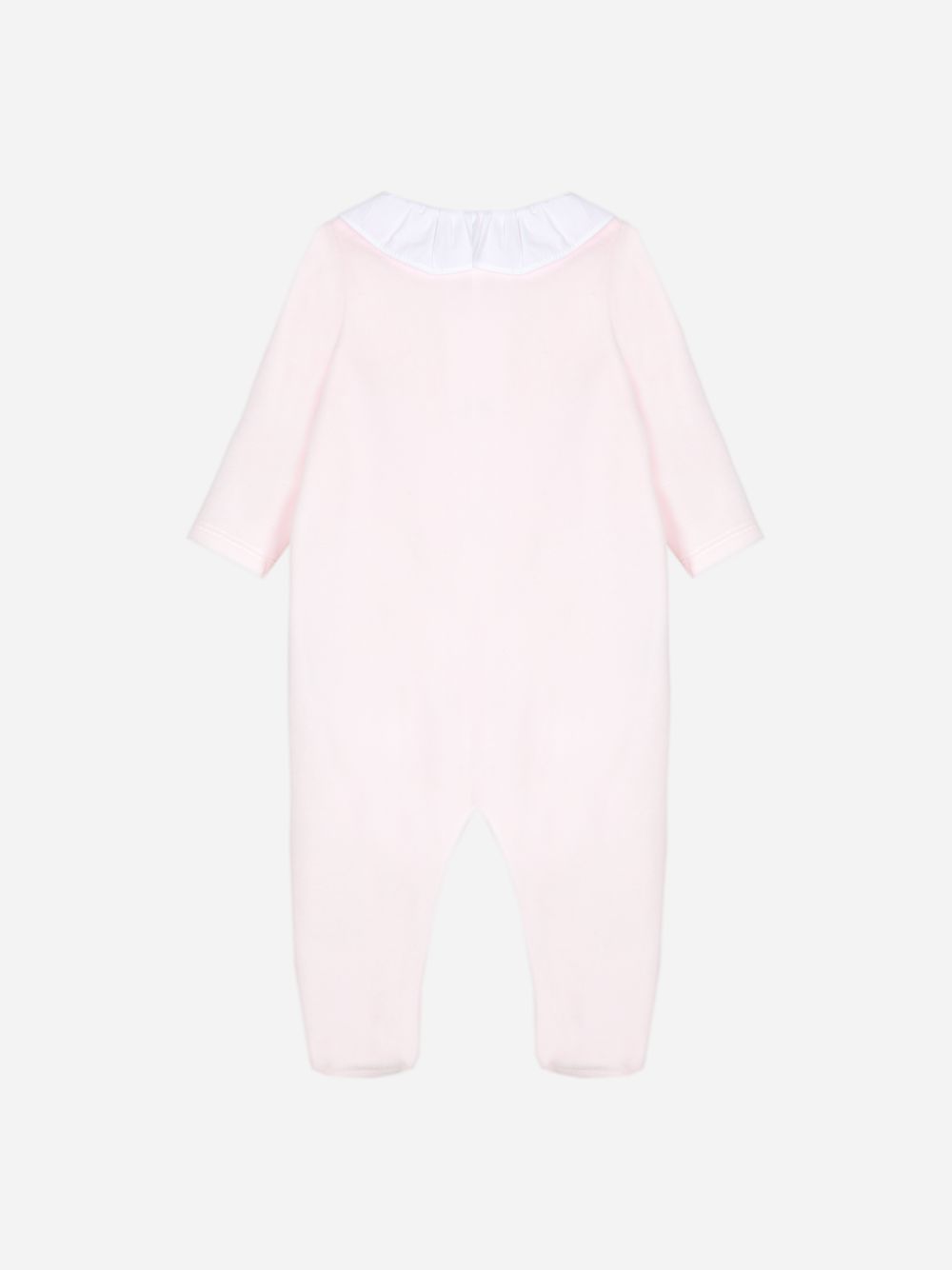 Pink babygrow with a white ruffled collar