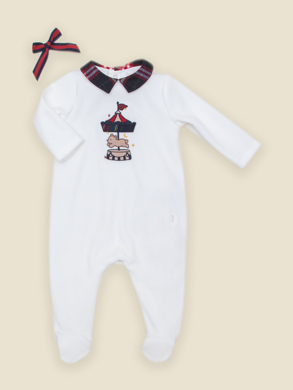 Ecru babygrow with embroidered design