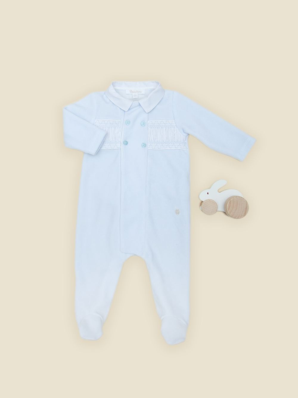 Light Blue babygrow with elegant gathered details