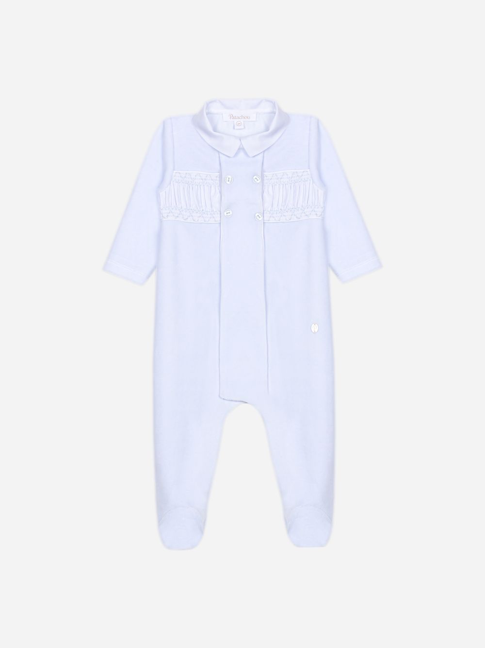 Light Blue babygrow with elegant gathered details