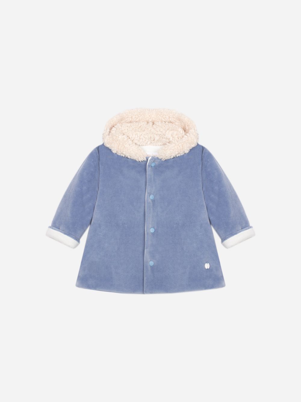 Elegant indigo blue coat for boys with lined hood