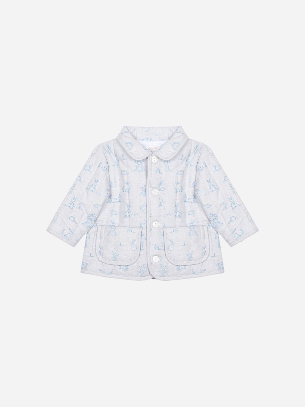 Elegant light blue coat with delicate print