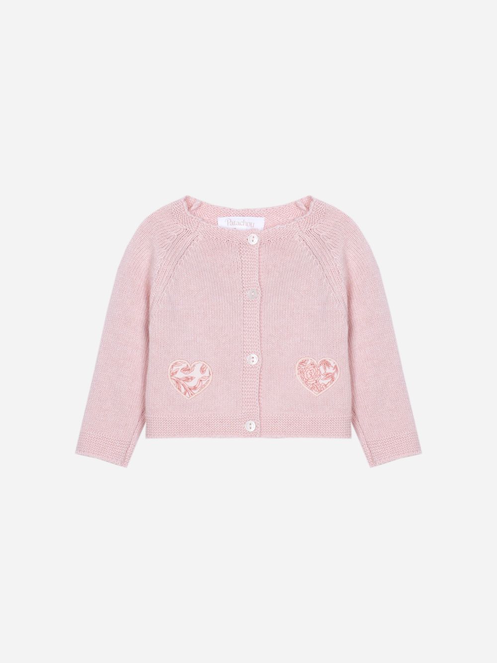 Pale pink knitted cardigan with Liberty print details
