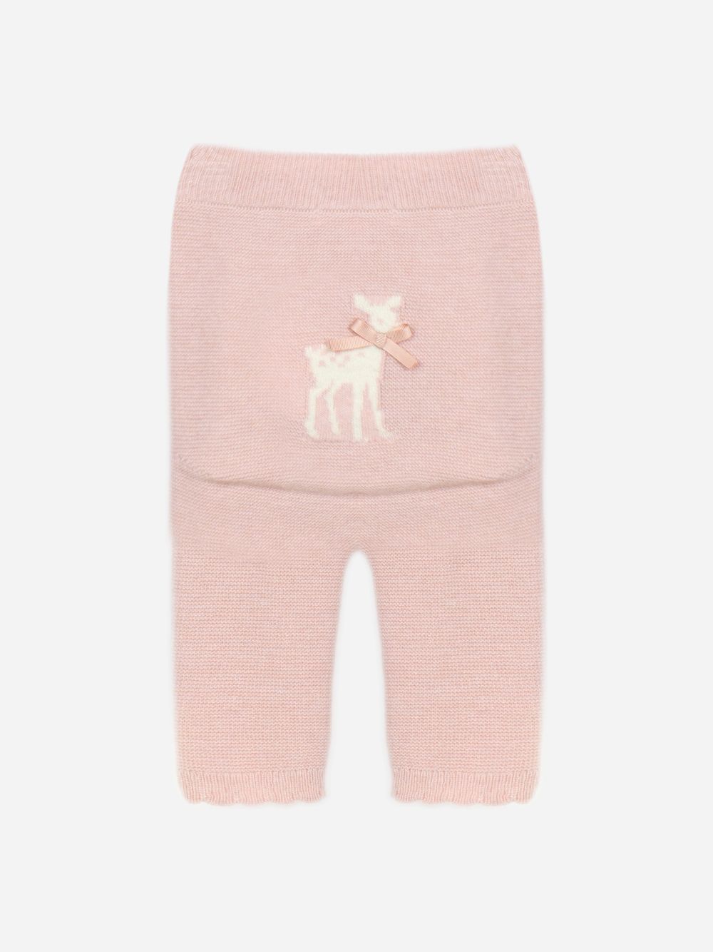 Pink knit pants with deer detailing and bows